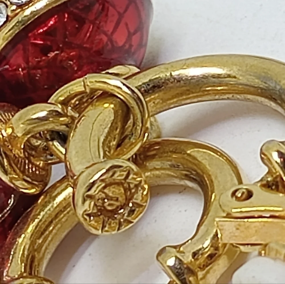 * signed Swarovski red Christmas ornament dangle clip on earrings